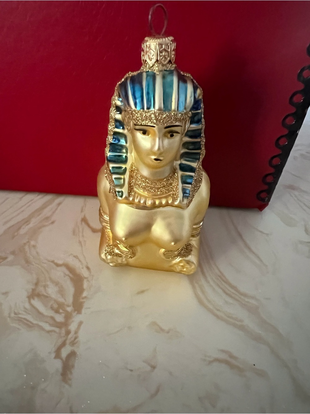 Kurt Adler Gold and Blue Egyptian Sphinx Ornament